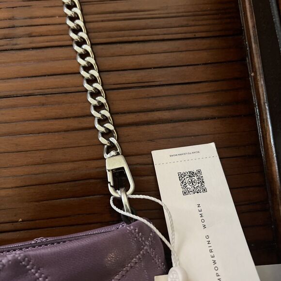 NWT Tory Burch Willa Zip Top Shoulder Bag Quilted Allium Purple with Chain Strap - Picture 7 of 14
